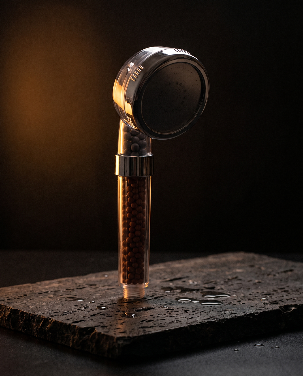 Mineral beads inside the clear handle