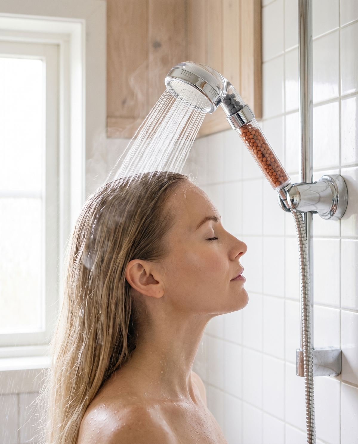Water running through hair